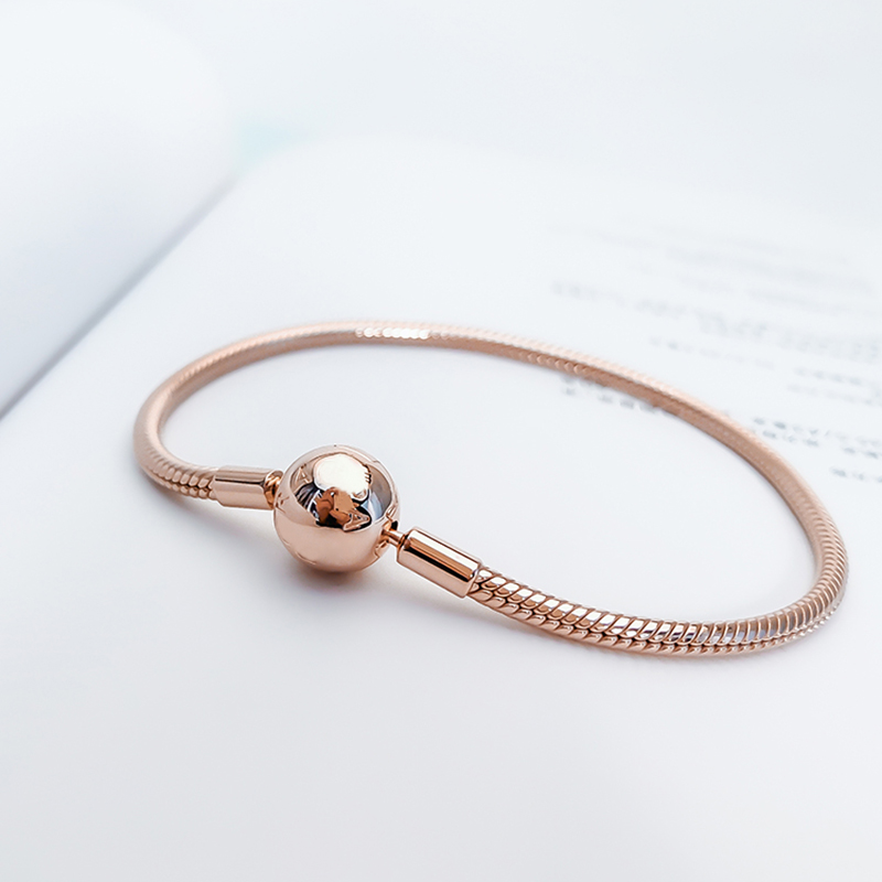 

Rose Gold Snake Chain Charm Bracelet with Original Box for Pandora 925 Sterling Silver Wedding Jewelry For Women Girls Charms Bracelets Factory wholesale