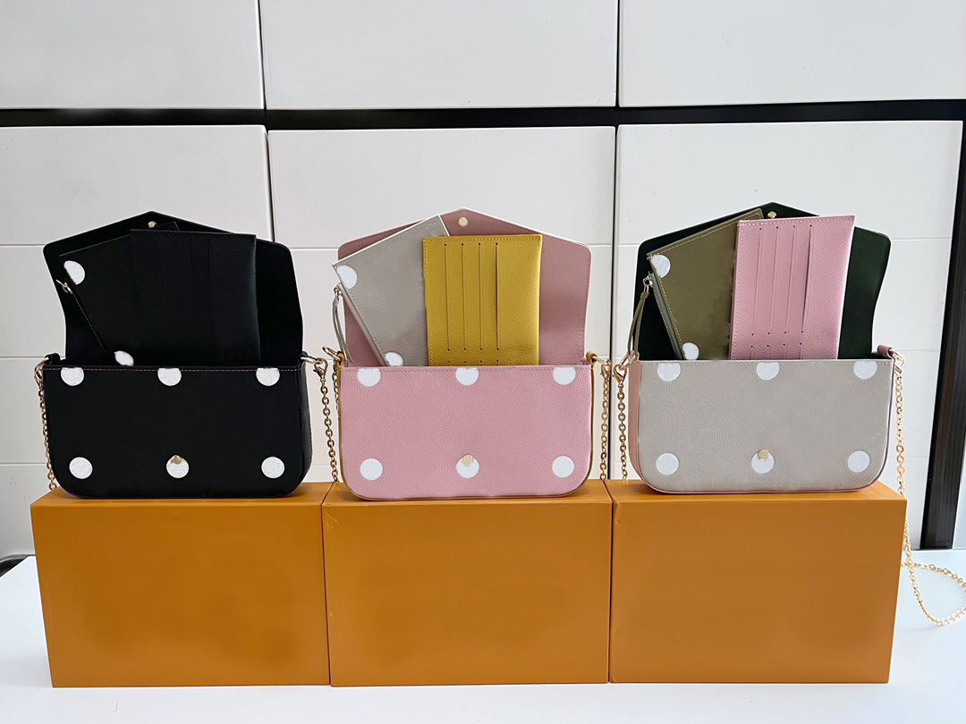

Shoulder bag fashion sales Classic rise Women's chain purse cowhide luxury designer 3 piece purse AAAAAHH81359, Pink