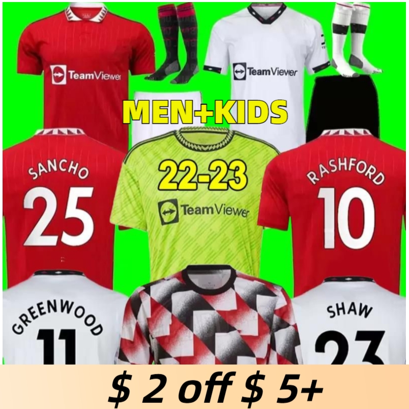 

21 22 23 SANCHO soccer jerseys PLAYER #7 Fans Player version WOMEN MANS UTDS FERNANDES MANCHESTERS SHEW RASHFORD GREENWOOD football top shirt 2022 2023 kids kit set, 22/23 kids away