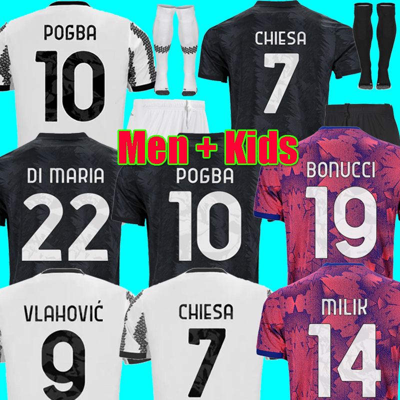 

22 23 VLAHOVIC CHIESA MILIK juventus soccer jerseys 2022 2023 POGBA maillot de foot men kids kit set BONUCCI football shirts kit MCKENNIE DI MARIA uniform socks, Men home sea