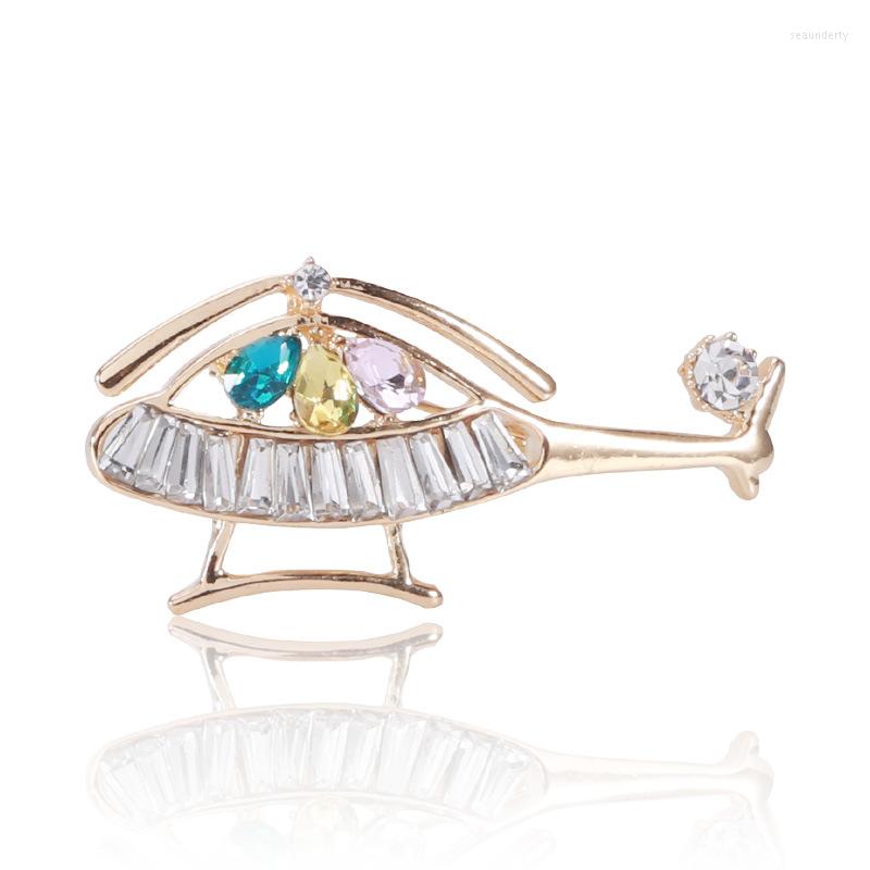 

Brooches WYBU Helicopter Brooch Pins Rhinestone Gold Plane For Women Quality Gift Aircraft Scarf Buckle