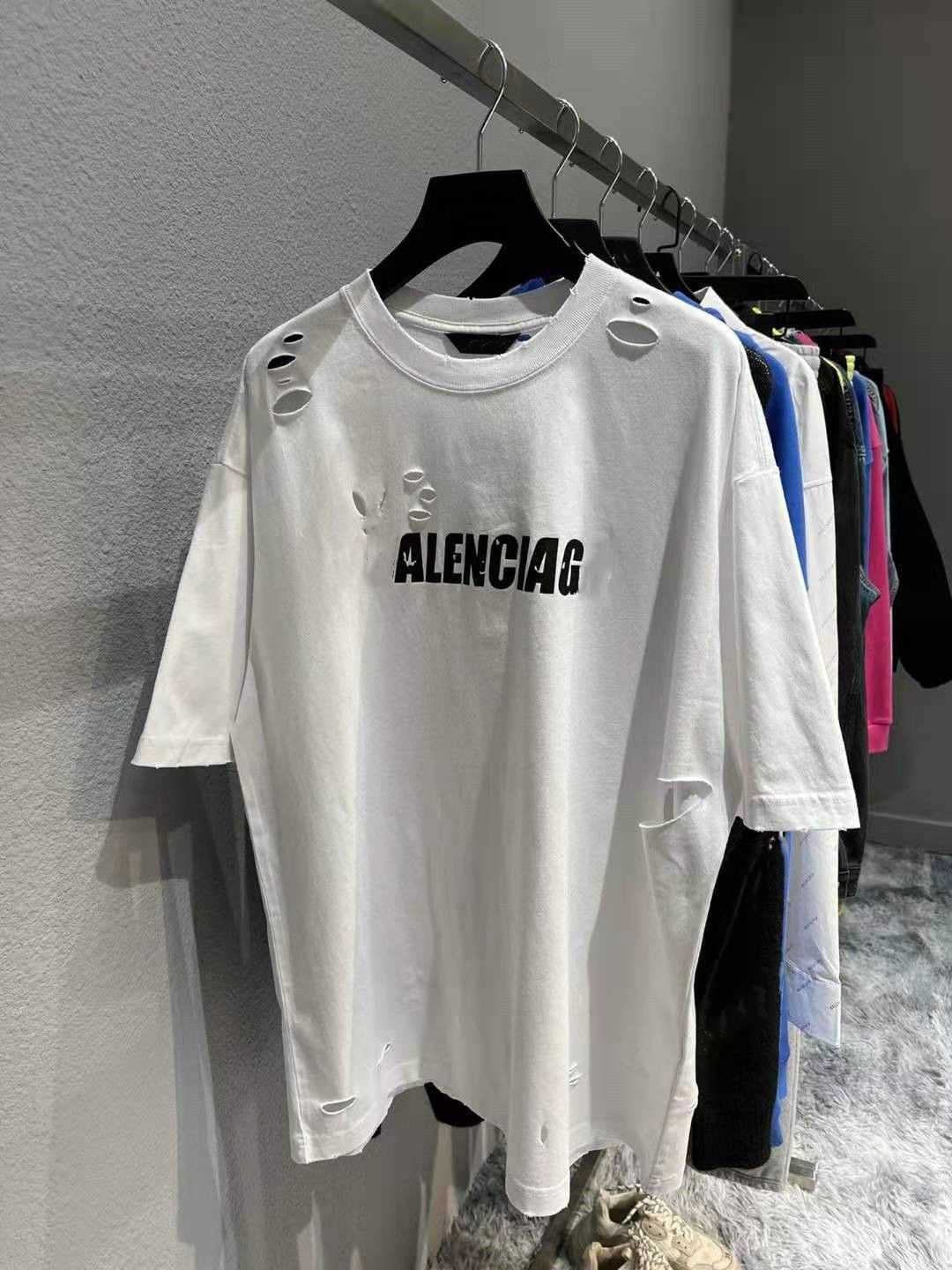 

Fashion Brand Designer T Shirt High Quality Letter Perforated Short Sleeve Loose Casual Men's Clothing White, Black