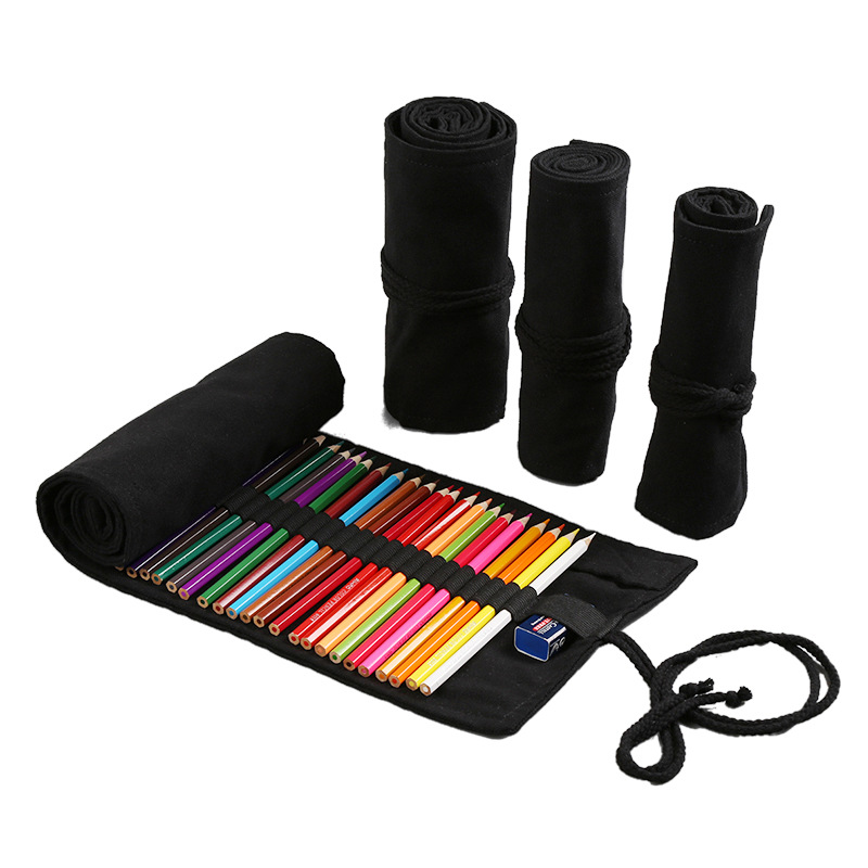 

Black Pencile Bags Curtain Style pencils Storage Bags Handmade Canvas Roll Bag 12 24 36 48 72 Slots Large Capacity 1223275