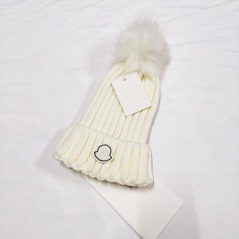 Designer Winter Knitted Beanie Woolen Hat Women Chunky Knit Thick Warm faux fur pom Beanies Hats Female Bonnet Beanie Caps 10 colors