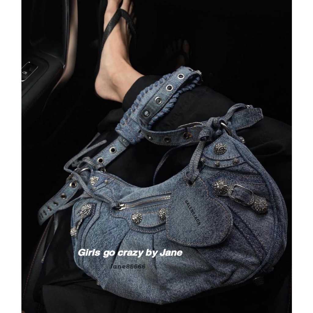 

Easy to Take Pinch Y2k Denim Le Cagole Wife Can Have Paris Style Diamond Ball Vintage Washed Underarm Bag Messenger, Xs