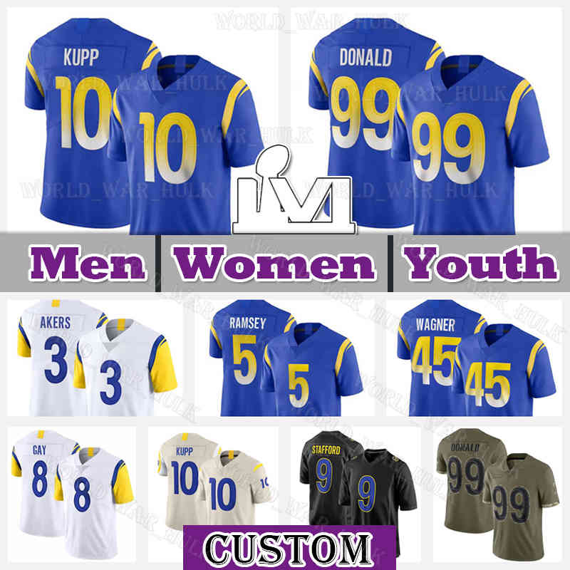 

10 Cooper Kupp Jersey 99 Aaron Donald 9 Matthew Stafford Football Los Angeles Rams 5 Jalen Ramsey 3 Cam Akers 8 Matt Gay Bobby Wagner 15 Tutu Atwell Nick Scott Taylor Rapp, Custom men (g y)