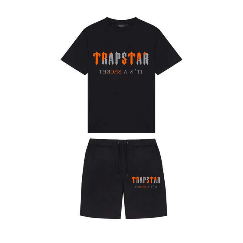 Summer Homme Trapstar T-shirt Ensemble de manches courtes tenue de surv↑tement chenille de surv↑tement de sport Hip Hop Black Cotton London Stree