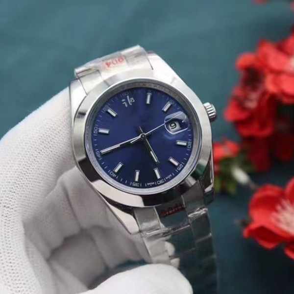 

Classic Man Watch Date Clock mechanical Automatic Movement Stainless Steel Watches 36mm Blue Face Hardlex Glass 228, Silver #2