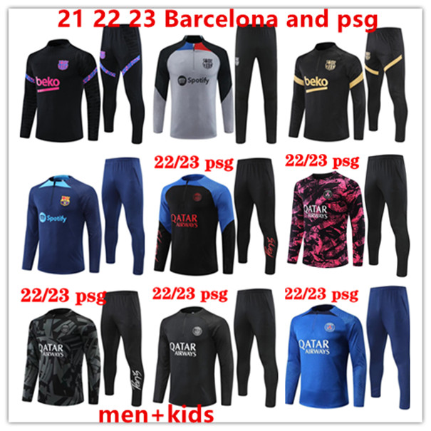 

22 23 Half pulled Long Sleeve Barcelona tracksuit soccer jerseys PEDRI psgs tracksuit MBAPPE kids and men training suit Football soccer Jersey kit uniform chandal, 22/23 away