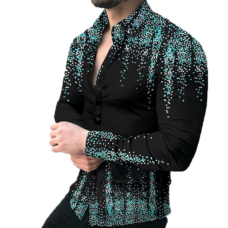 hemd spring Men's Casual Shirts autumn men blue yellow polka dot gradient shirt long sleeve turn down party tops camisa letter printed Bluse ch