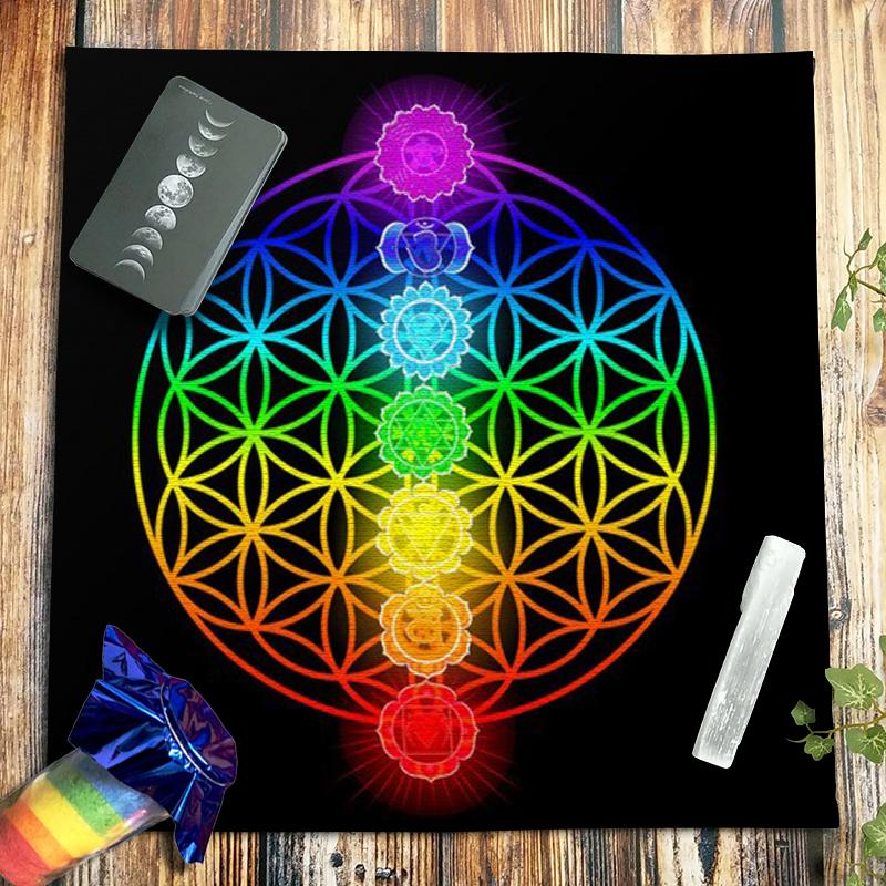 

Table Cloth Seven Chakras Velvet Tarot Tablecloth Flower Of Life Pagan Altar Metatron Cube Oracle Card Pad Witchcraft Astrology 49CM, Zb166