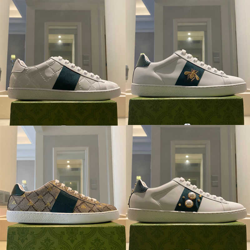 

Designer Casual Shoes Italy Ace Sneakers Snake Leather Sneaker Embroidered Tiger Chaussures White Shoe Walking Sports Platform Trainers With Box US5-13.5 NO9