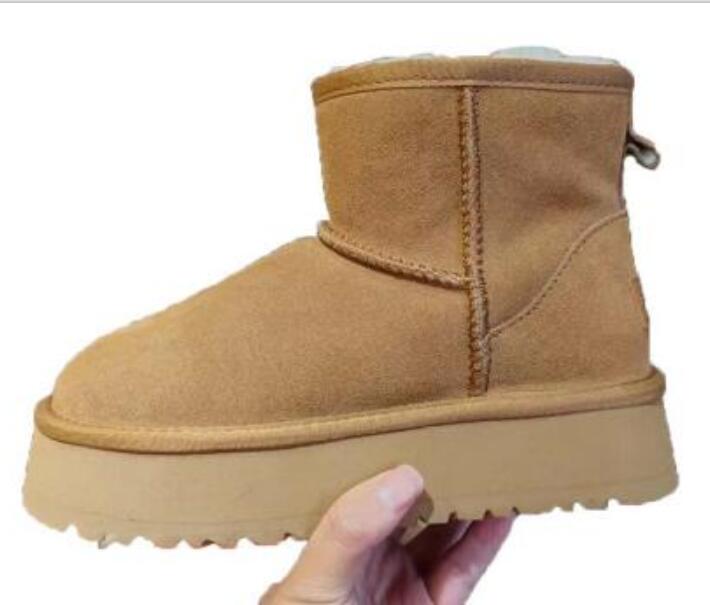 Women's Platform Ankle Boot Winter Woman Chestnut Fur Fluffy Thick Sole Snow Boots