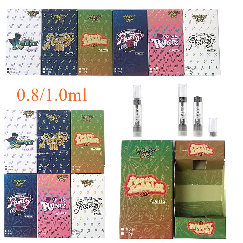 

Wholesale 0.8ml 1ml Runtz Atomizers Cartridge Packaging 10 Strains Available Empty Oil Pen 510 Thread Box Runts Carts E Cigarettes Vaporizer Disposable Vape Pen