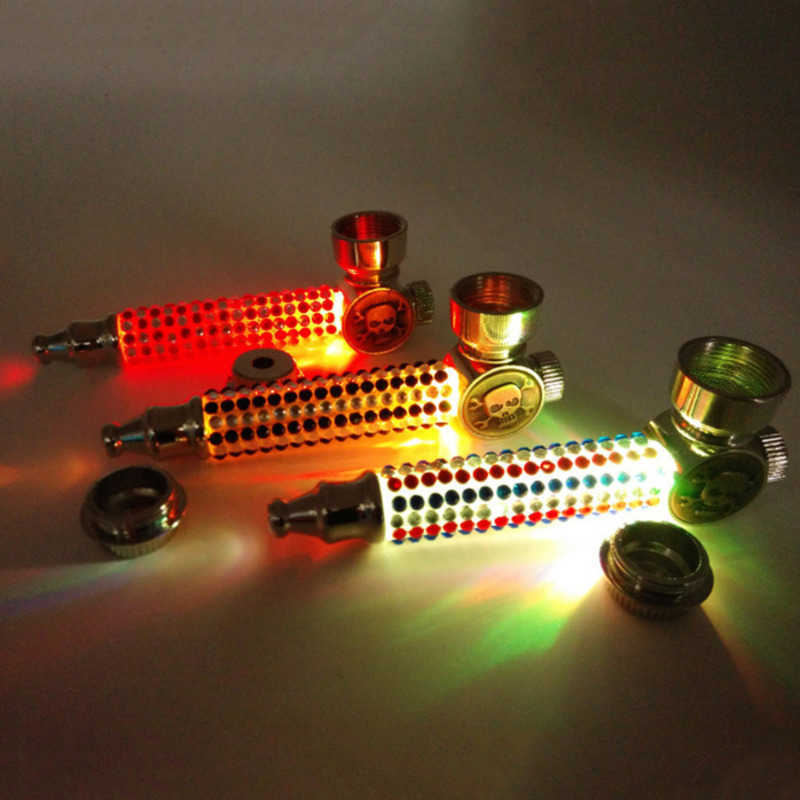 

Luminous pipe with lamp Metal Skull small pipe LED cigarette holder accessories