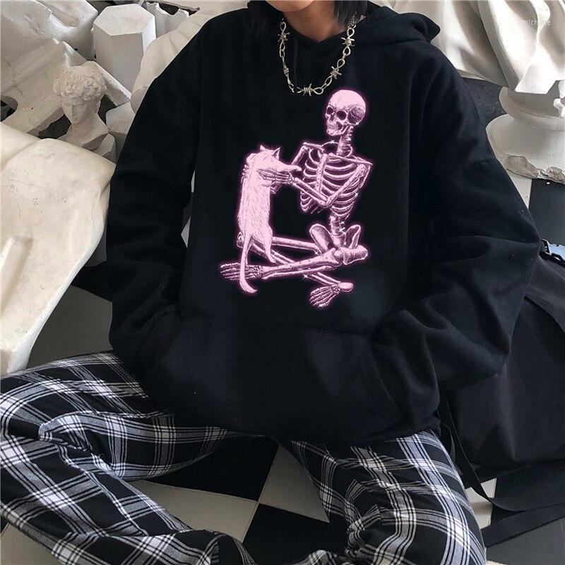 

Men's Hoodies Men Gothic Street Wear Flame Skull Pullover Sweatshirt Ulzzang Hip-hop Harajuku Casual Print Loose Men's Hoodie