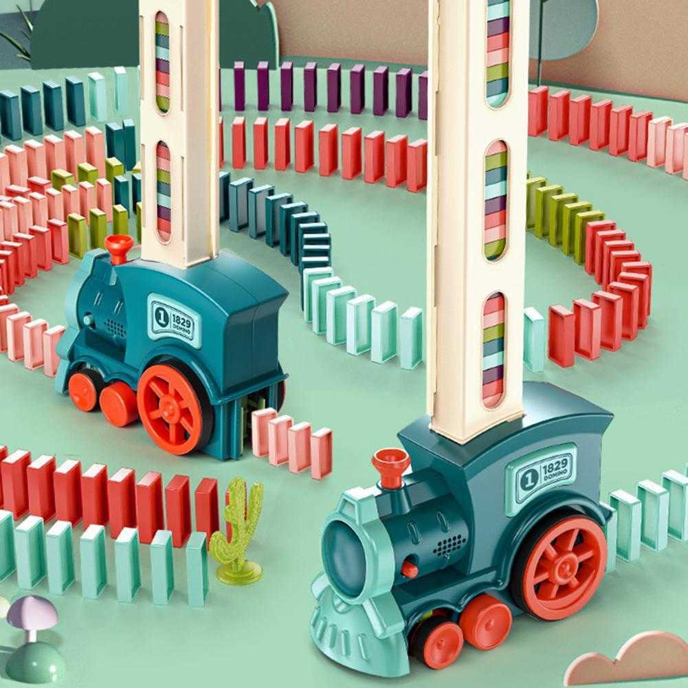 

Diecast Model Cars Kids Electric Domino Train Car Set Sound Light Automatic Laying Dominoes Brick Blocks Game Educational DIY Toy Gift 1017