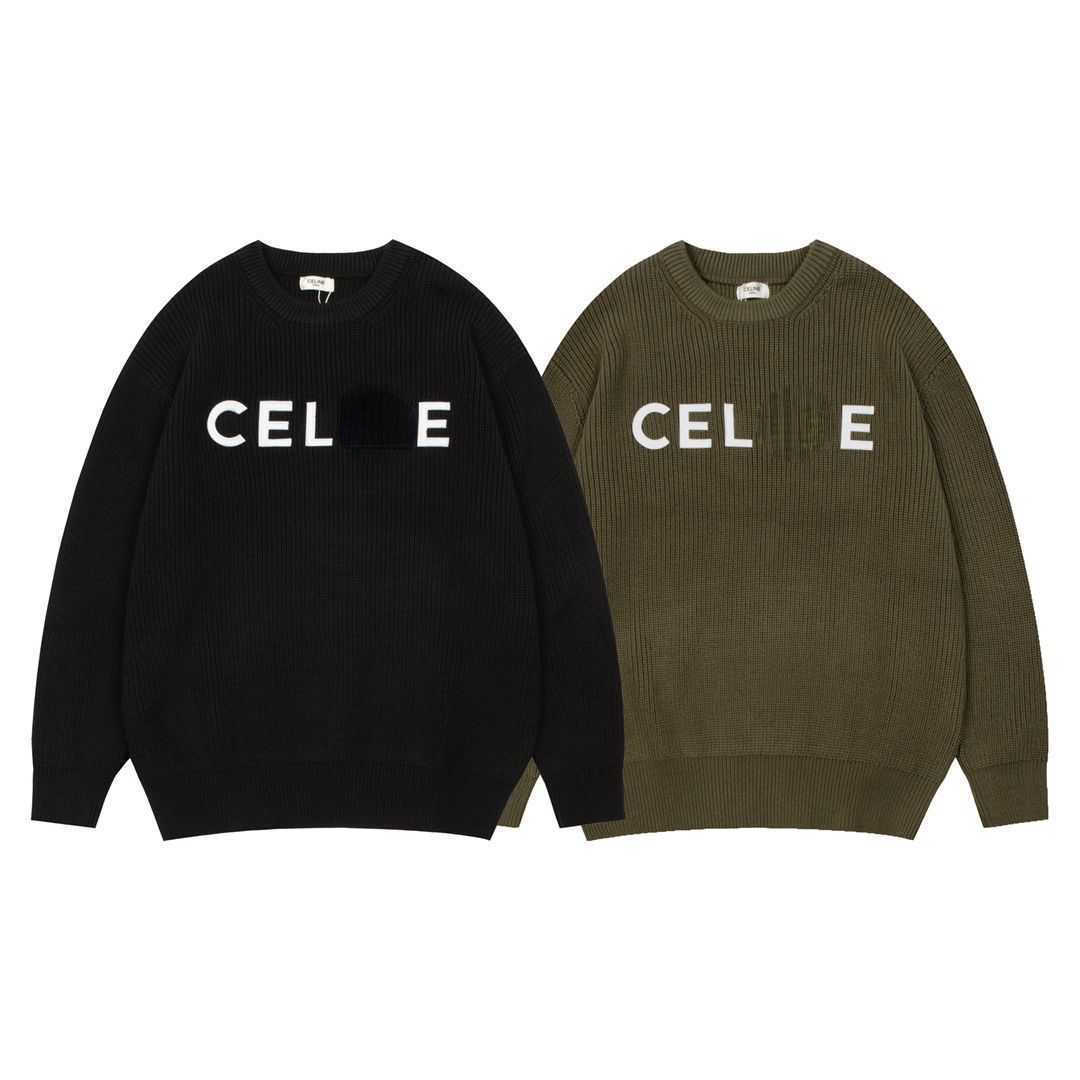 

Designer Luxury Celins Classic Correct Version Embroidery Patch Men' And Women' Crew Neck Knitted Sweater