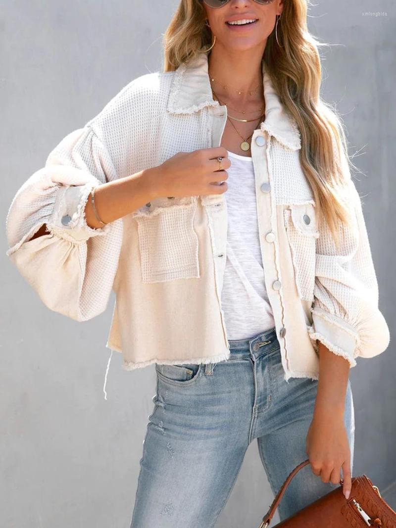 Women's Jackets Rteyno Womens Waffle Knit Shacket Boyfriend Shirt Jacket Button Down Blouse Loose Fit Long Sleeve Tops