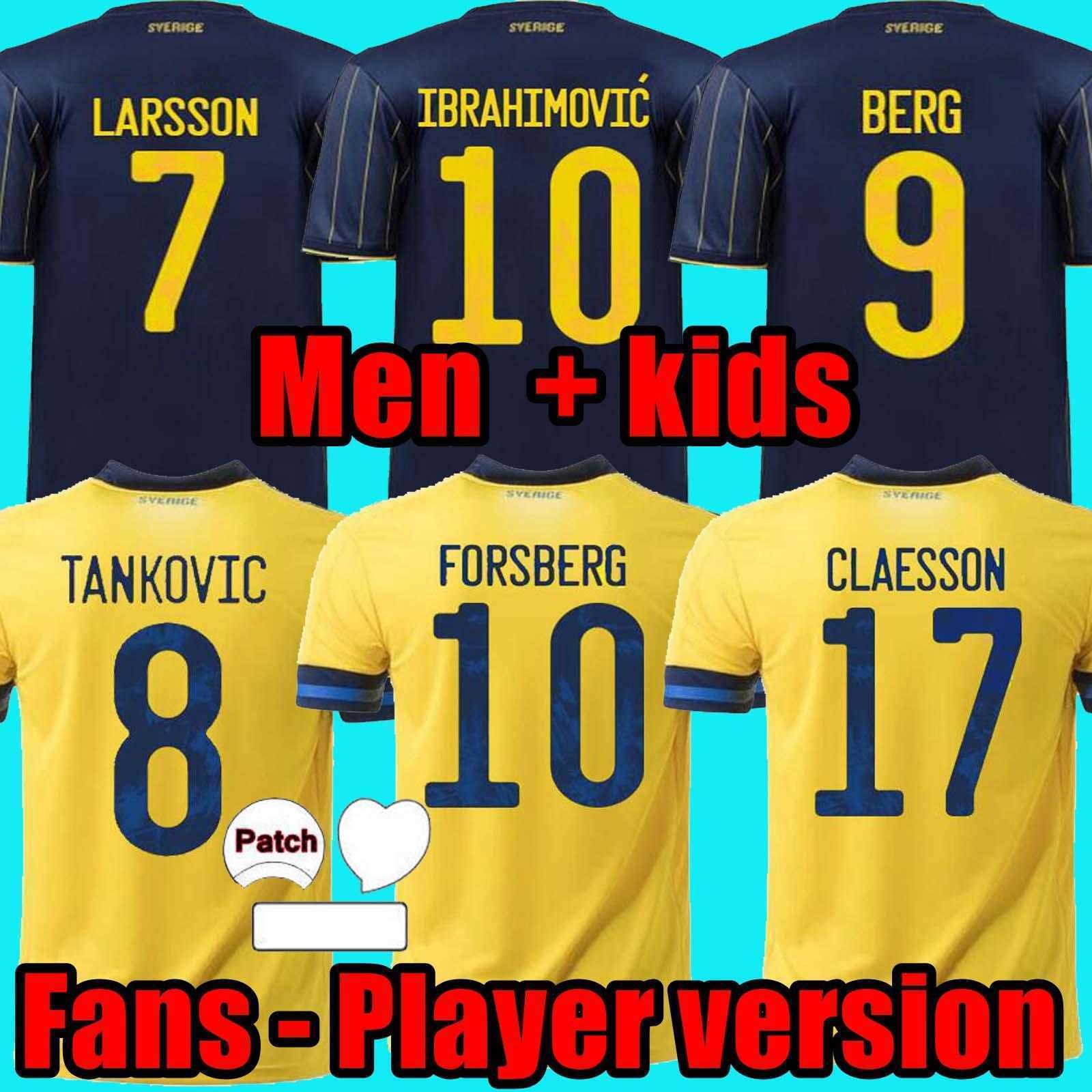 

2021 Sweden soccer Jersey Home away Ibrahimovic KULUSEVSKI BERG FORSBERG LARSSON TANKOVIC ISAK CLAESSON Fans Player version Men kids, Men away