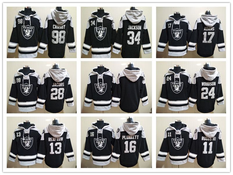 

Hoodie Las Vegas''Raiders''Men WOMEN Hunter Renfrow Bo Jackson Davante Adams Darren Waller Maxx Crosby Black Ageless Must-Have Lace-Up Pullover CUSTOM