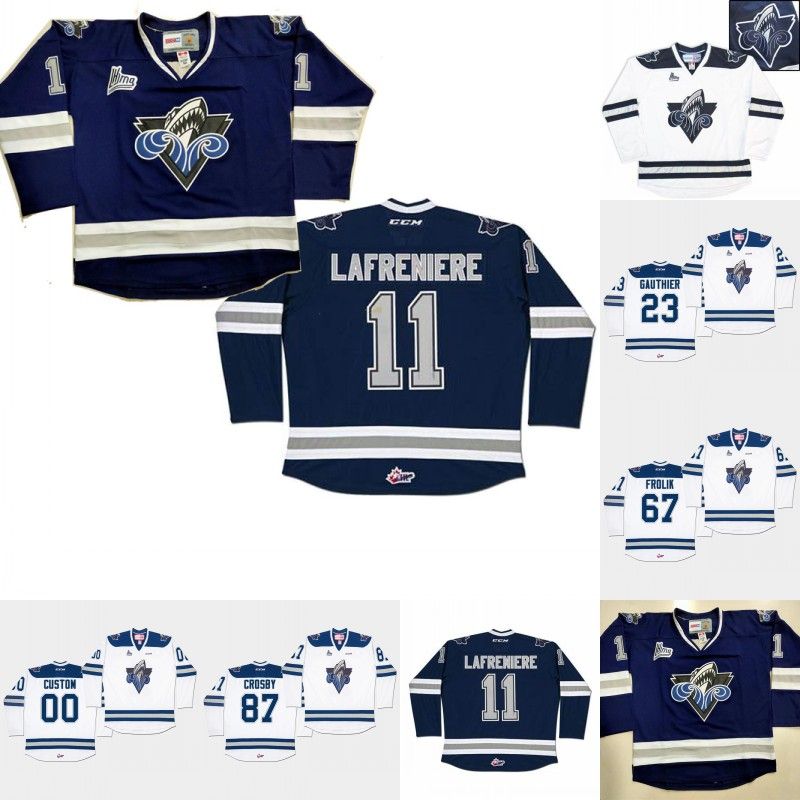 

College wear Hockey Rimouski Oceanic 11 Alexis Lafreniere 23 Frederik Gauthier 67 Michael Frolik 87 Sidney Crosby Custom CHL Hockey Jerseys, 87 white