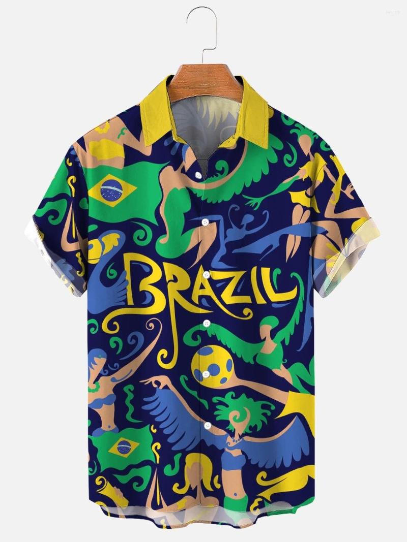 

Men's Casual Shirts Molilulu Men's Fashion Vintage Clothing Brazil Print Breathable Short Sleeve Hawaiian Shirt, 086-220914-04