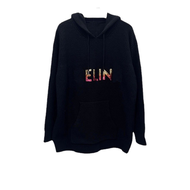 

2023 Autumn sweater Black Print Autumn Wome's Pullovers Hooded Brand Same Style Women's Sweaters 111003 pingyi ladies fashion Women's Clothing