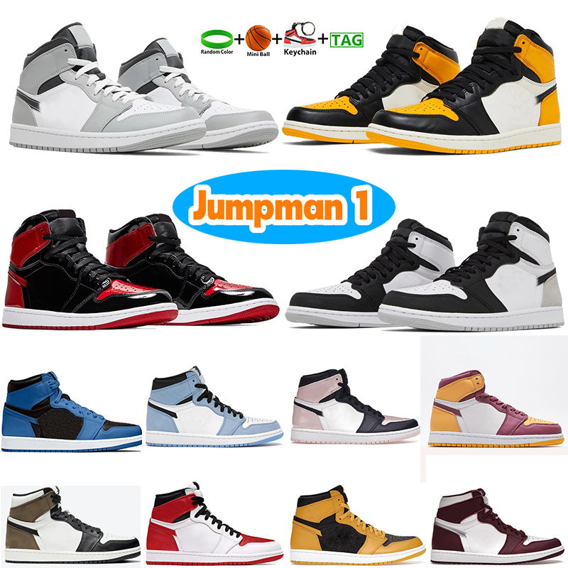 

High 1s men Basketball Shoes Jumpman 1 Light Smoke Grey Bred Patent taxi Bleached Coral OG Denim University Blue Rebellionaire Heritage Brotherhood womens Sneakers, #48- bubble wrap packaging