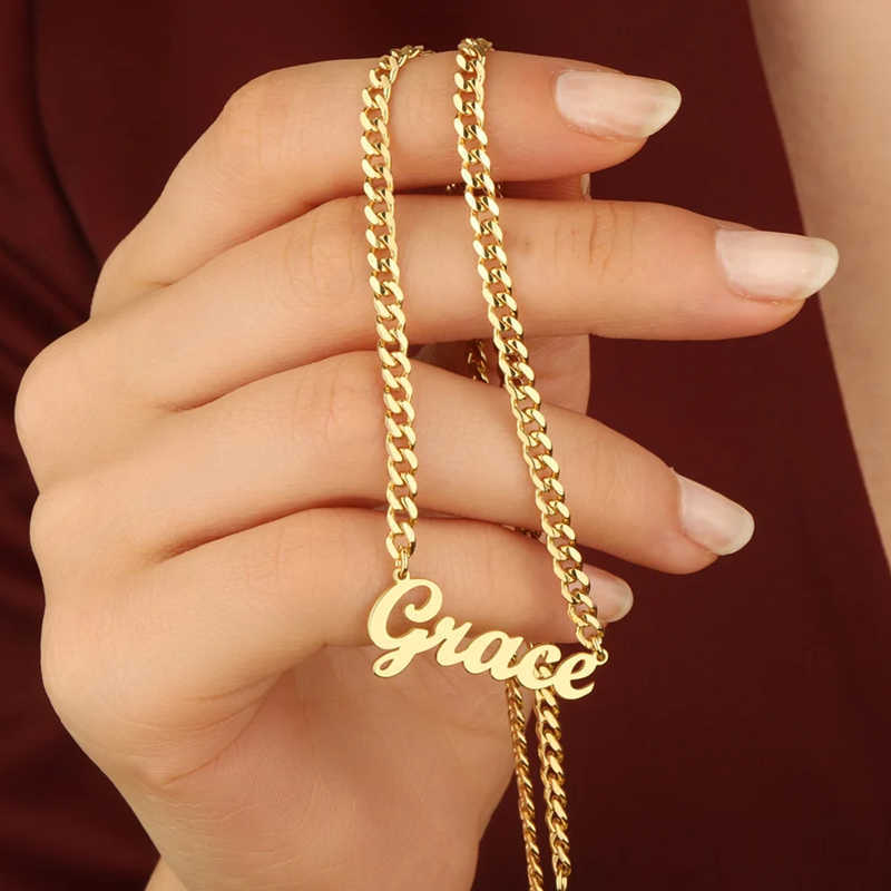 

Pendant Necklaces Stainless Steel Cuban Chain Customized Name Necklaces For Women Men Fashion Jewelry Personalized Nameplate Pendant L221011