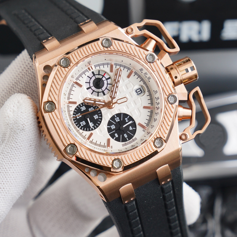 

N factory Royal Watch Rose Gold luxury watches V5 automatic ETA 7750 movement mechanical black rubber strap Mechanical Men Sapphire WristWatches all function works, 01 watch with box