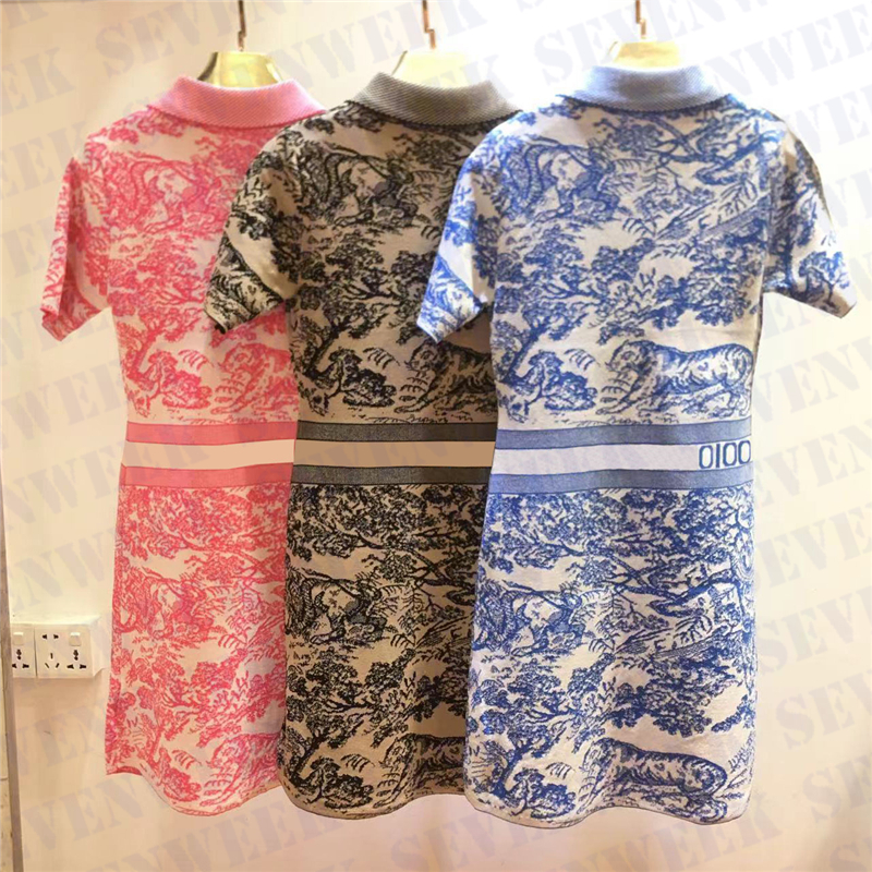 

Animal Letter Print Women Dresses Knitted Skirts Designer Short Sleeve Ladies Party Dress Fashion Casual Skirt Sweaters, Black