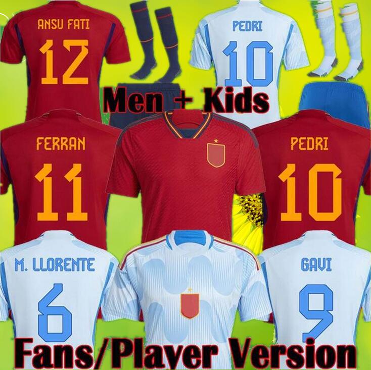 

New 2022 Spain soccer jersey PEDRI FERRAN MORATA A.INIESTA PEDRI Espana Camiseta 22 23 European Cup ALCACER SERGIO men women kit uniformes Fans Player version 2023