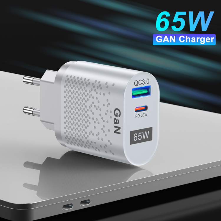 

QC3.0 Fast Charger 65W GaN Wall Charger PD Type-C Quik Charging Adapter For iPhone