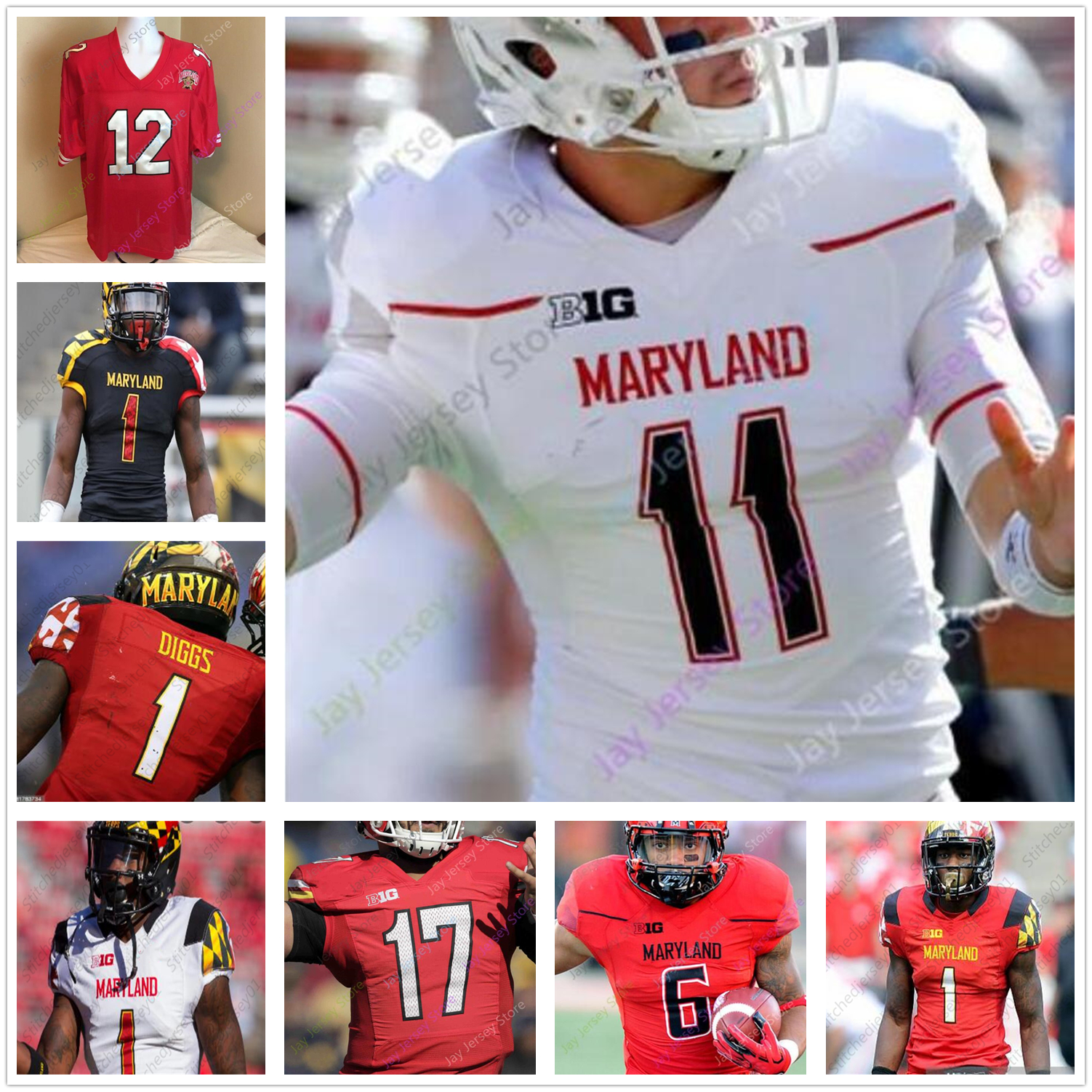 

Maryland Terrapins Football Jersey NCAA College Stefon Diggs Peny Boone Jake Funk Tyrrell Pigrome Taulia Tagovailoa Vernon Davis, White