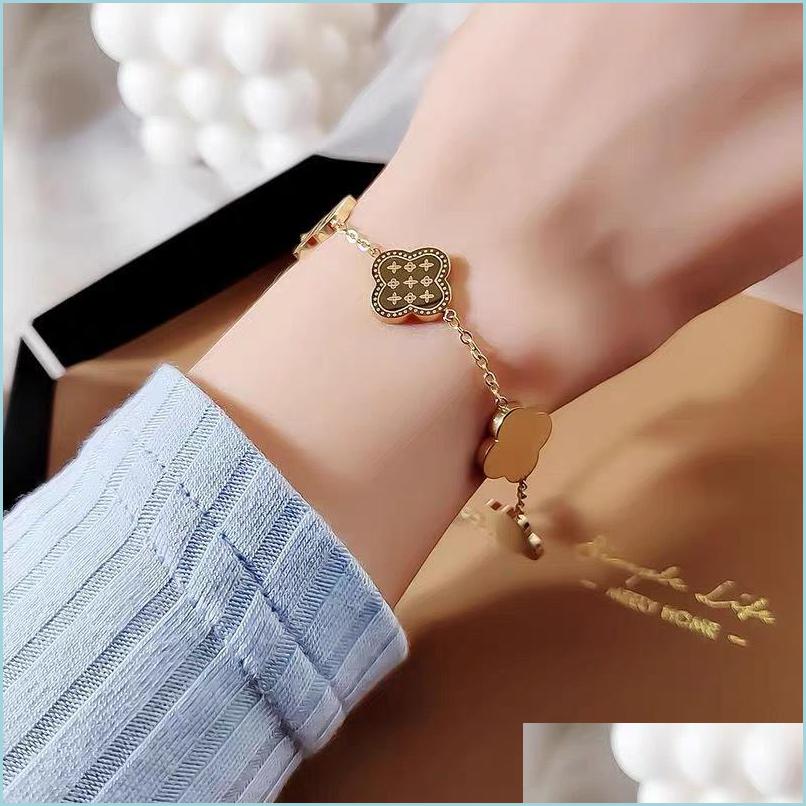 

Charm Bracelets Fashion Clover Charm Bracelet Gold Titanium Steel Necklace Earring For Women Gift Drop Delivery 2022 Jewelry Bracelet Dhafo