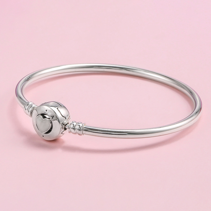 Heart Clasp Bangle Bracelet 100% 925 Sterling Silver Luxurious Bracelets Women Girlfriend Gift Wedding Party Jewelry Charm bracelet with Retail B