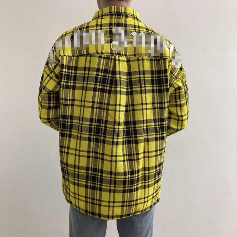 

Pa mens casual shirt plam designer jacket men women hip-hop loose fleece shirts plaid cardigan coat, Yellow