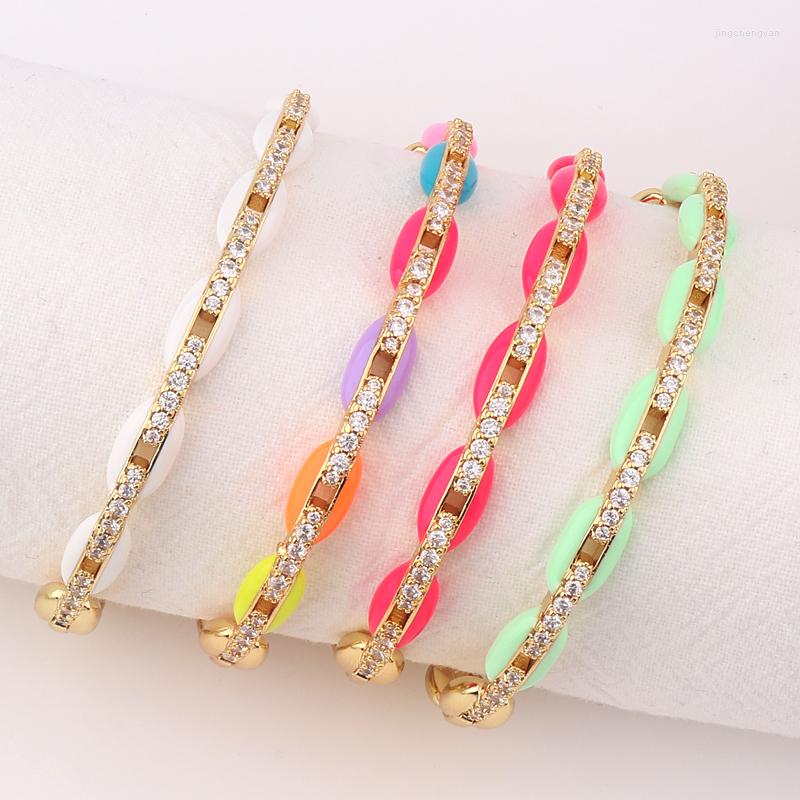 

Bangle High Quality CZ Pastel Enamel Bracelet For Women Gold Color Rainbow Colorful Summer Jewelry
