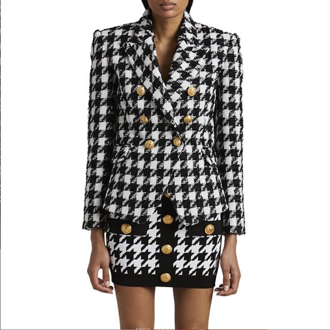 

Women' Jackets Fashion double-breasted slim fit tweed tweed blazer jacket, Black