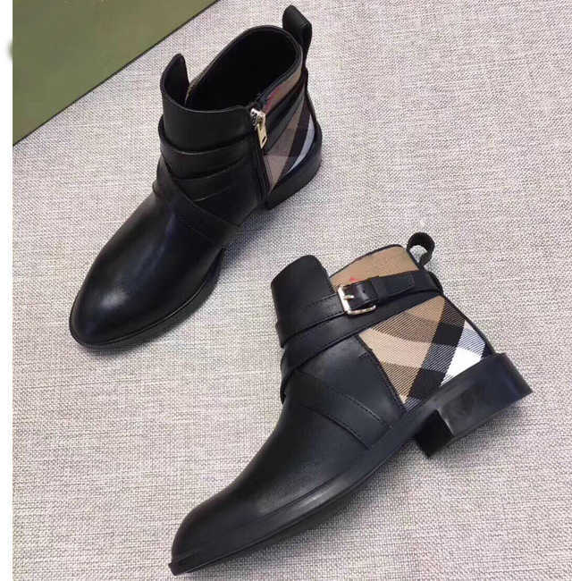 

short boots Shoes winter fashion new round head thick heel sole leather belt buckle simple women's side zipper, Black