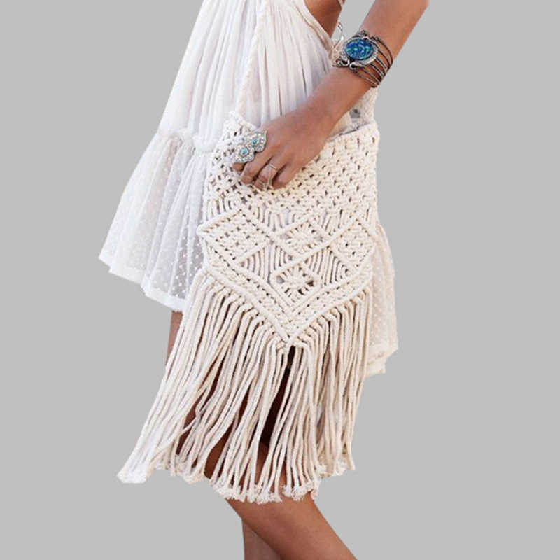

Shoulder Bags Straw Bohemian Tassel Beach Women Crochet Fringed Crossbody Ultralight Small Bolsos Feminina 221017, Black