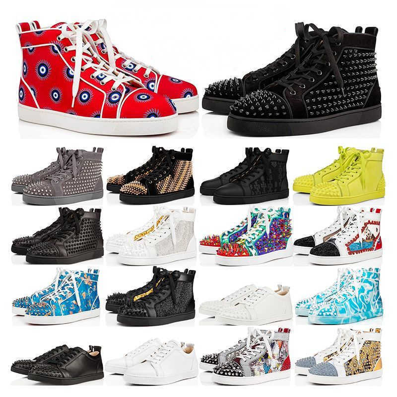 2022 Womens Mens Shoes Luxurys Designers High Low Tops Studded Spikes Fashion Suede Leather Black Silver Women Flat Sneaker Party Lovers Size 35-