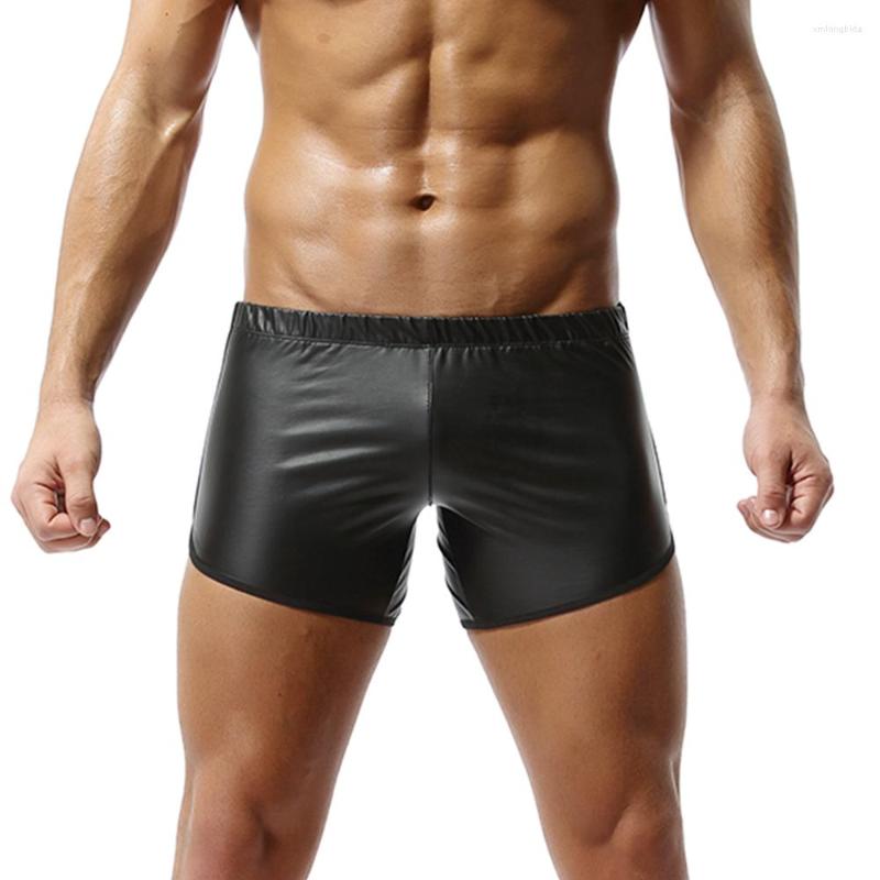 

Men' Shorts Faux Leather Boxer Trunk WetLook Lounge Sports Short Pants Boxers Casual Men, Black