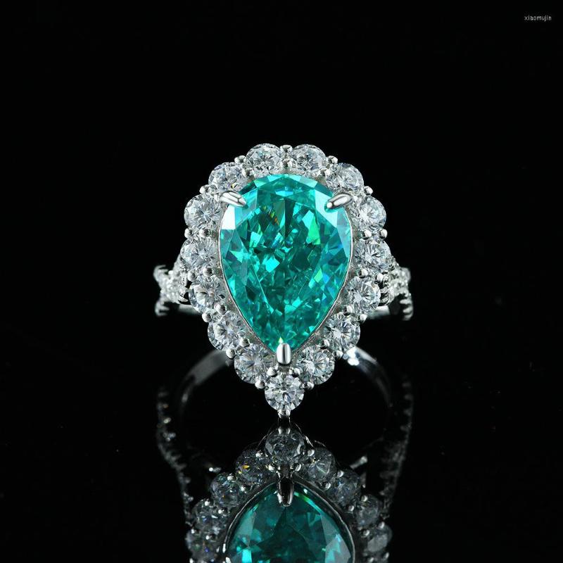 

Cluster Rings OEVAS 925 Sterling Silver 10 14 Water Drop Synthetic Paraiba High Carbon Diamond For Women Wedding Party Fine Jewelry
