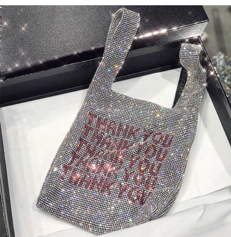 

Totes Bags Thank You Sequins Women Small Tote Crystal Bling Fashion Lady Bucket Handbags Vest Girls Glitter Purses Brand 221103