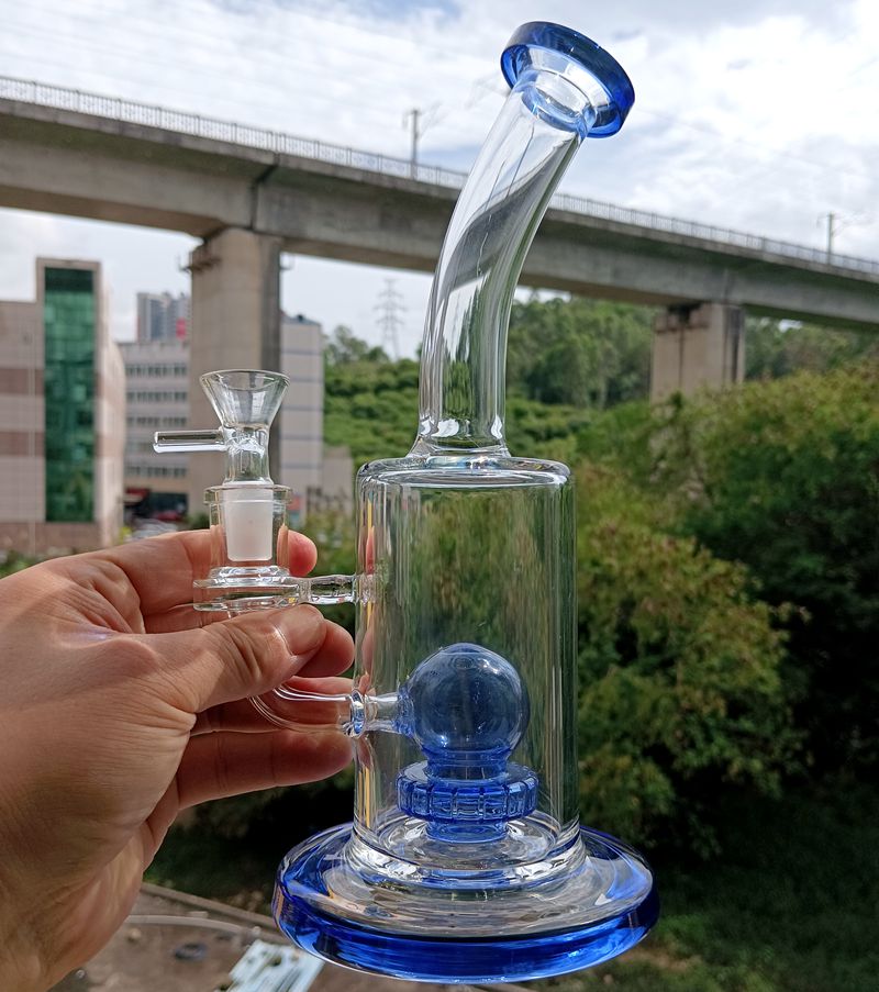 

Blue Glass Water Bubbler Bong Hookahs Oil Dab Rigs with Tire Perc Smoking Pipes with 14mm Joint