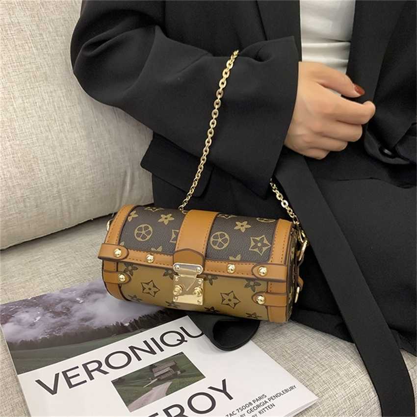 

20% OFF 2023 Designer bag Net red same barbiron chain old flower cylinder, Khaki