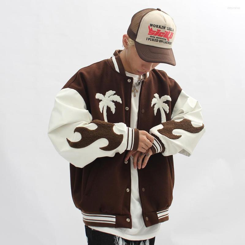 

Men's Jackets Fashion Bomber Jacket Brown Baseball Mens Hip Hop Embroid Winter Varsity Palm Tree Streetwear