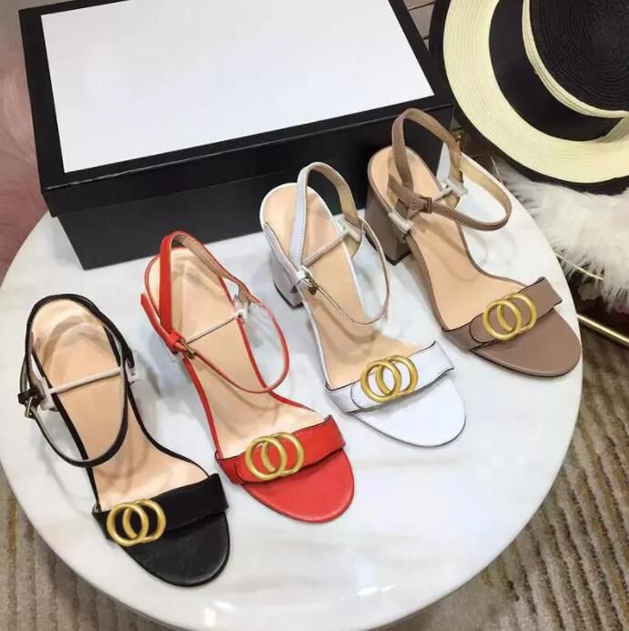 

2022 Luxury high Heels Leather sandal suede mid-heel 7-11cm women designer sandals summer Sexy Size 35-40, Color 2